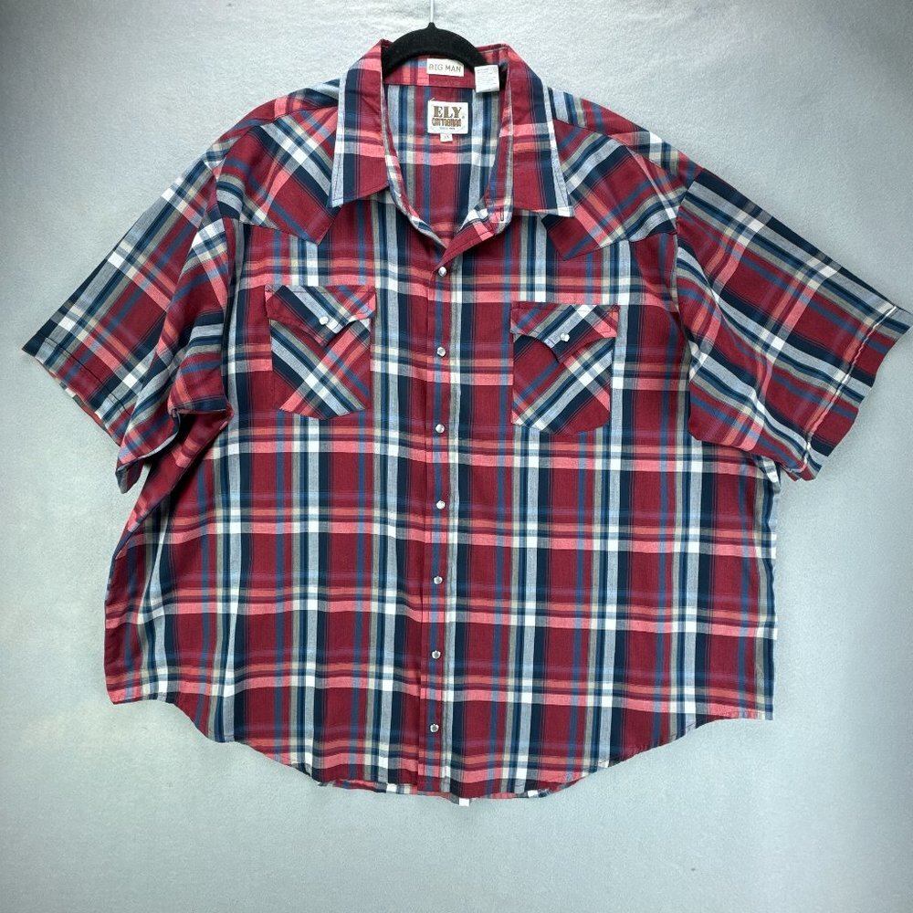 Ely‎ Cattleman Shirt Mens 3X Red Blue Plaid Pearl Snap Big Man Western Rodeo